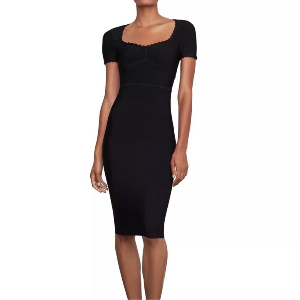 BCBG Scalloped Sweetheart Dress midi length bodycon black size XS